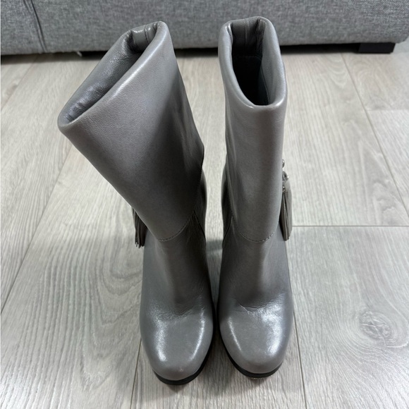 Coach Gray Leather Ankle Tassel Heeled Boots - Picture 6 of 14